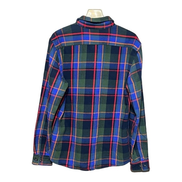 Men’s Express Long Sleeve Button Up Shirt Medium Blue Plaid Flannel Shirt - Picture 2 of 7